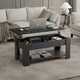 Black coffee table with storage and lift top for modern living room decor.