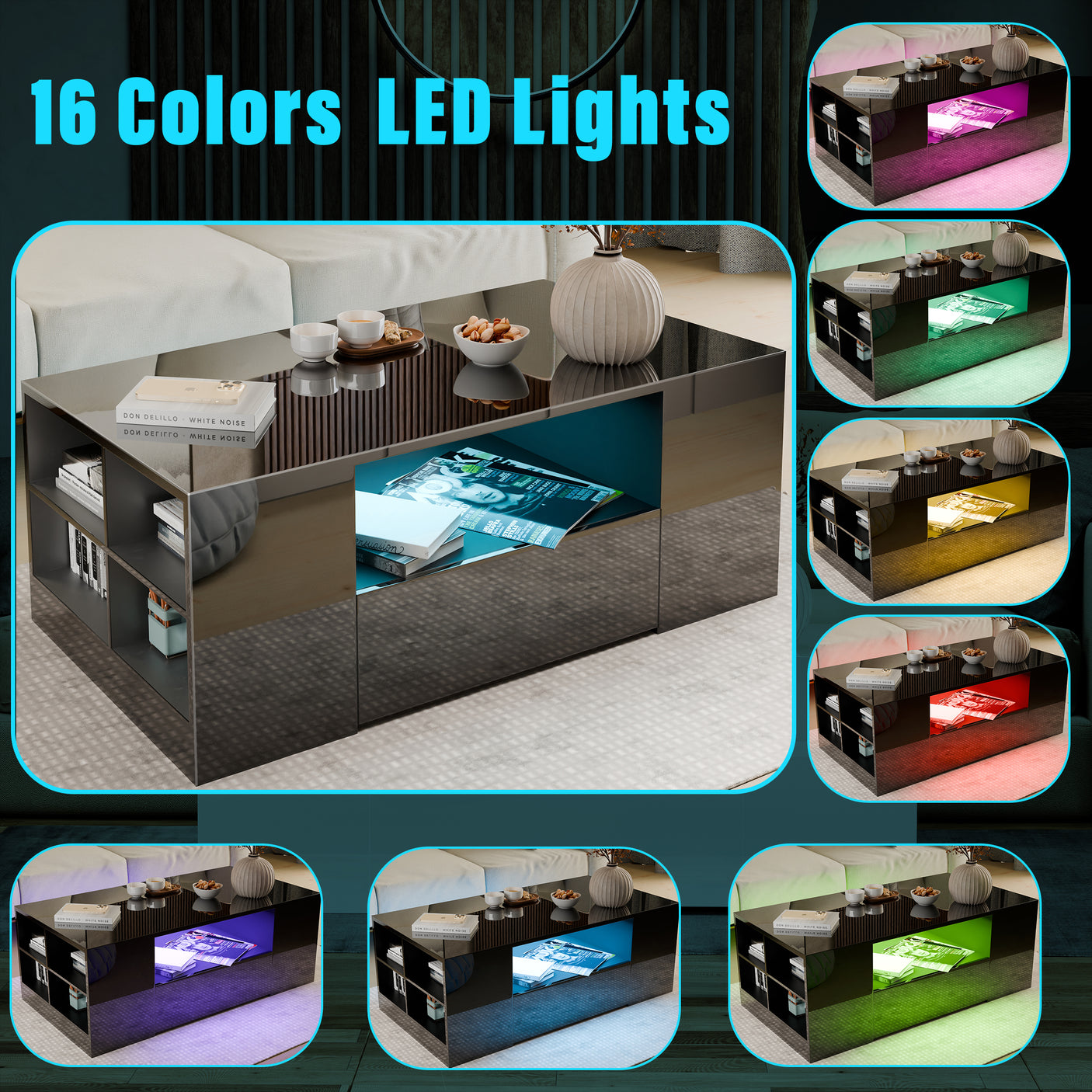 High Gloss Coffee Table With Storage & LED Lights