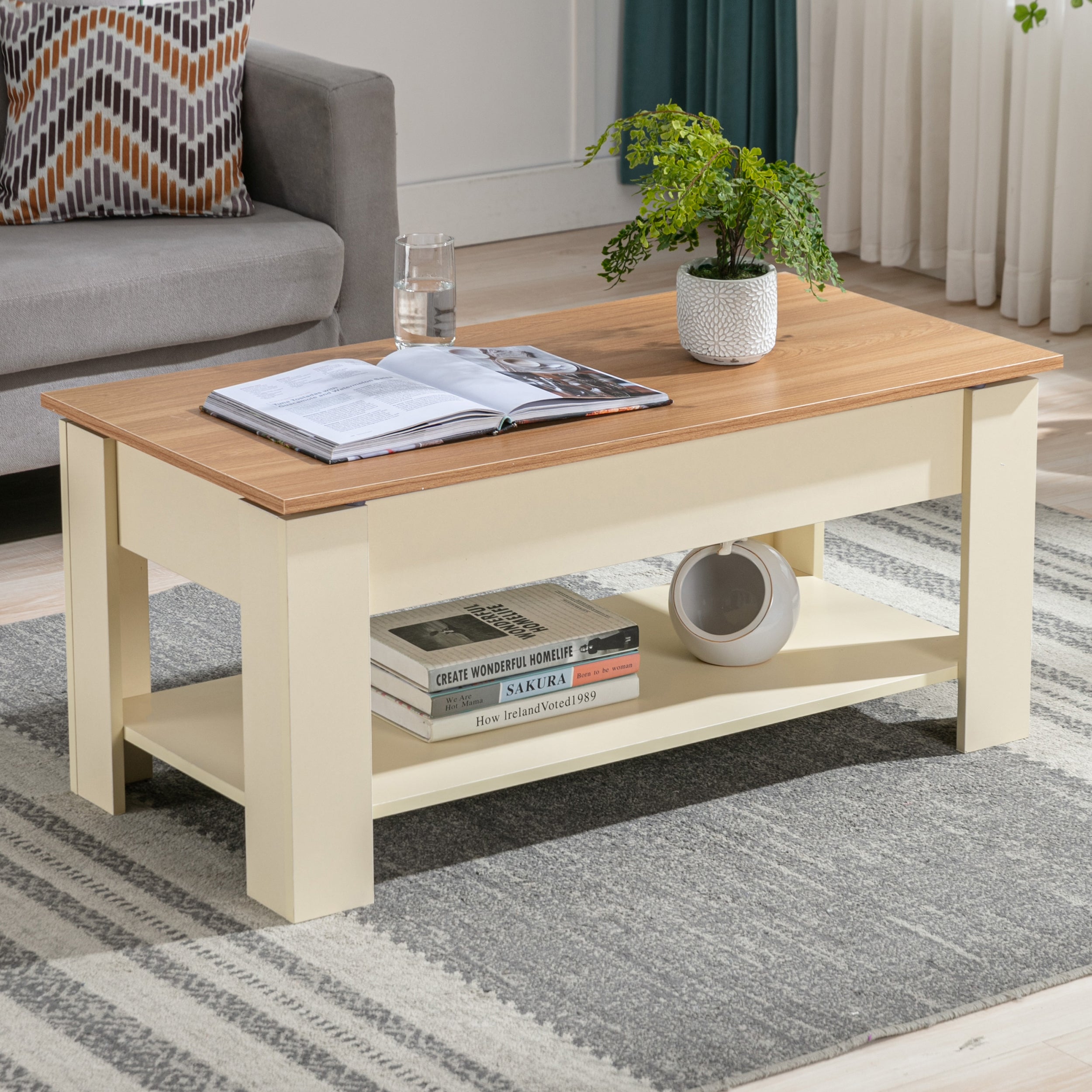 Various coffee tables for sale, featuring modern designs with storage and LED light options.