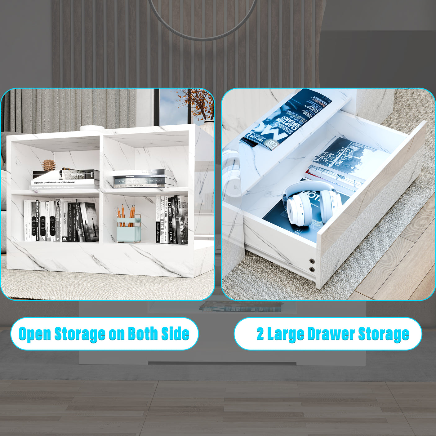 High Gloss Coffee Table With Storage & LED Lights