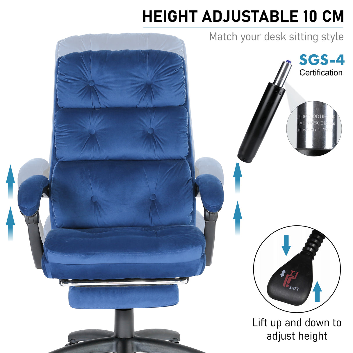 Comfortable executive office chair with 10cm height adjustment to match your desk sitting style.