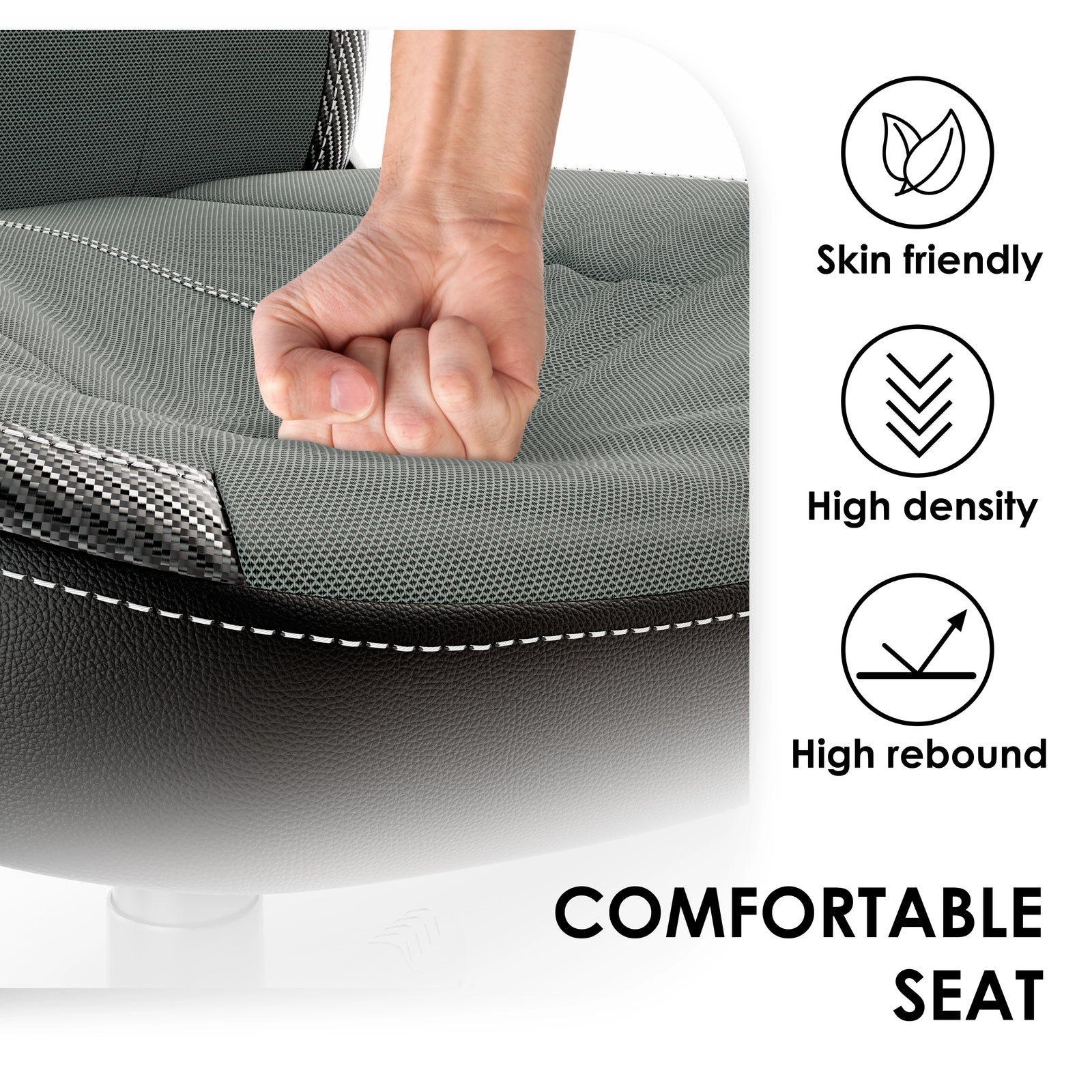 [Black + Grey] Xstriker Kids Gaming Chair with skin-friendly, high-density fabric seat and high rebound cushioning for home office or study use.