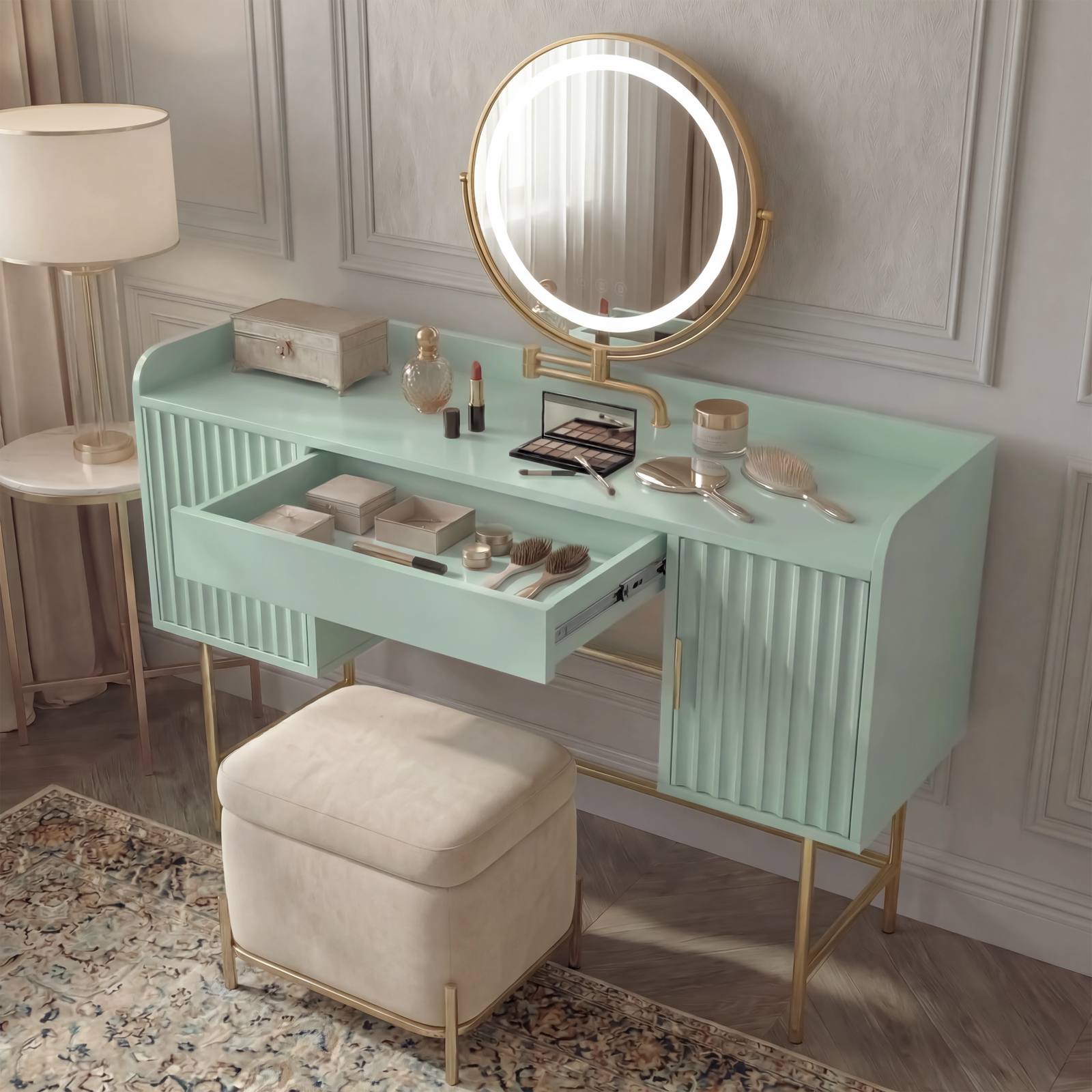 Flutrina Painted Dressing Table with LED Mirror - Bedroom Vanity