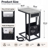 [Concrete] Size graphic: 30W x 40D x 62H cm; pouch for 13-inch laptop & A4 magazines; USB-A/C, 2 UK sockets,  15kg weight limit