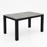 [160cm | Concrete] Closed table on white background with stone-effect top, black square legs, and centre support