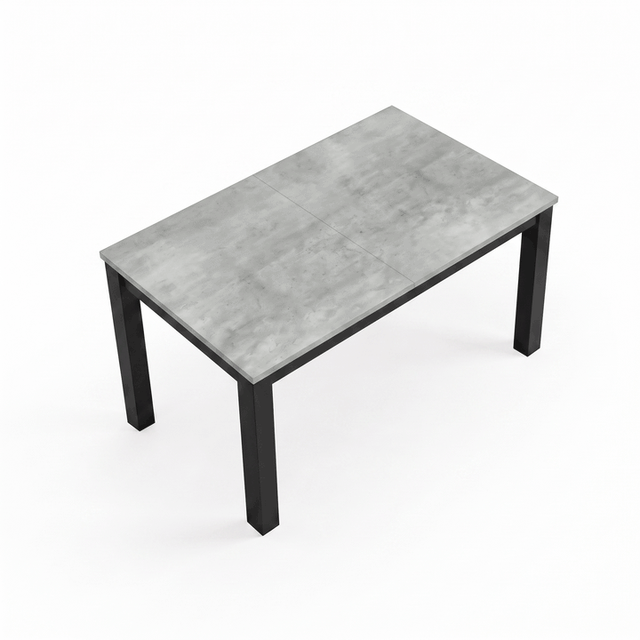[140 cm | Concrete] Extendable table GIF showing top halves slide apart, hidden 40cm leaf rises, then panels close at 180cm