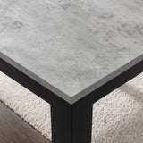 [140cm | Concrete] Close-up of 18mm  thick Hartley extendable dining tabletop edge, black iron frame and square leg.