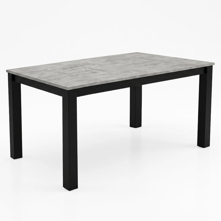[160 cm | Concrete] Extendable dining table at 160cm regular size with concrete finish top, black iron frame and square legs.
