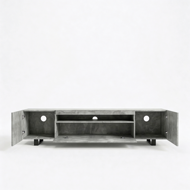 [Concrete] Kystra TV stand cut-out image revealing two internal shelves and three back cable holes