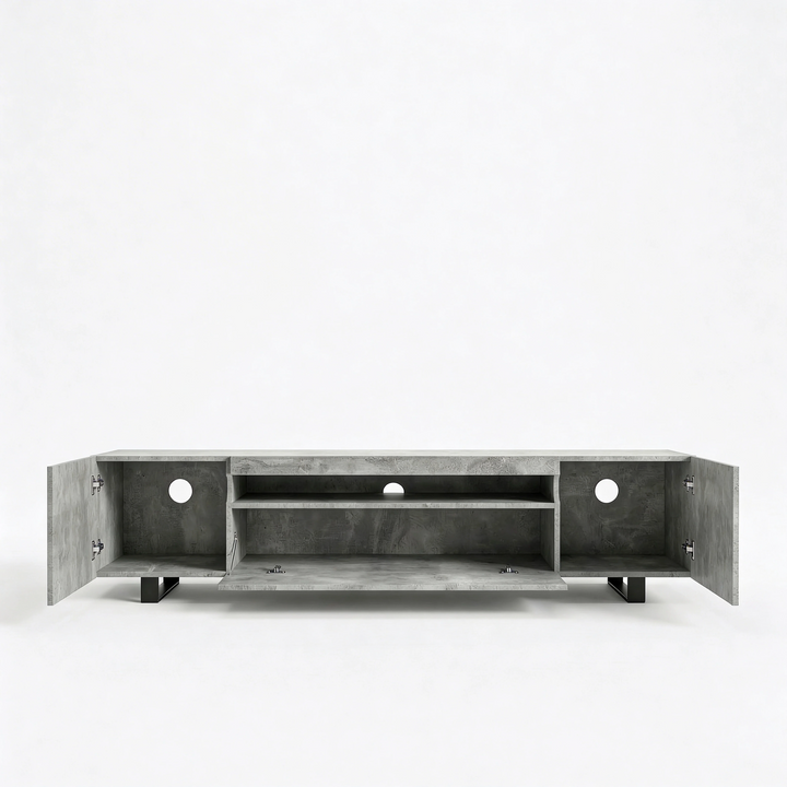[Concrete] Kystra TV stand cut-out image revealing two internal shelves and three back cable holes