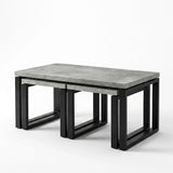 [Concrete] Nestline nesting table view showing three-piece nested coffee table set on a clean white background from a side