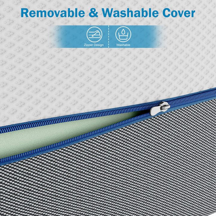 [White | 20cm] Cool gel memory foam mattress cover unzipping at blue trim seam to show removable washable design
