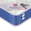 [White | Single] Sprung mattress corner with white quilted top, blue chevron side panel and pink Blisswood label.