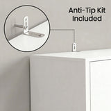 [Cool White] Anti-tip kit included with a white cabinet on a light gray background
