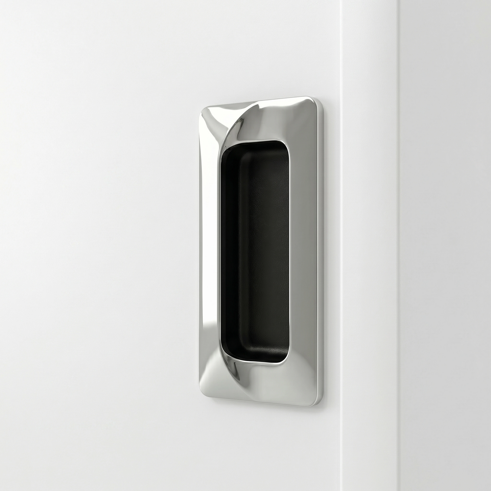 [Cool White] Torvek wardrobe close-up of metallic recessed rectangular flush handle on white door panel