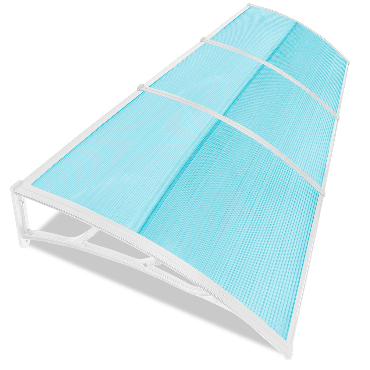 Blue corner door canopy for enhanced protection and stylish design.