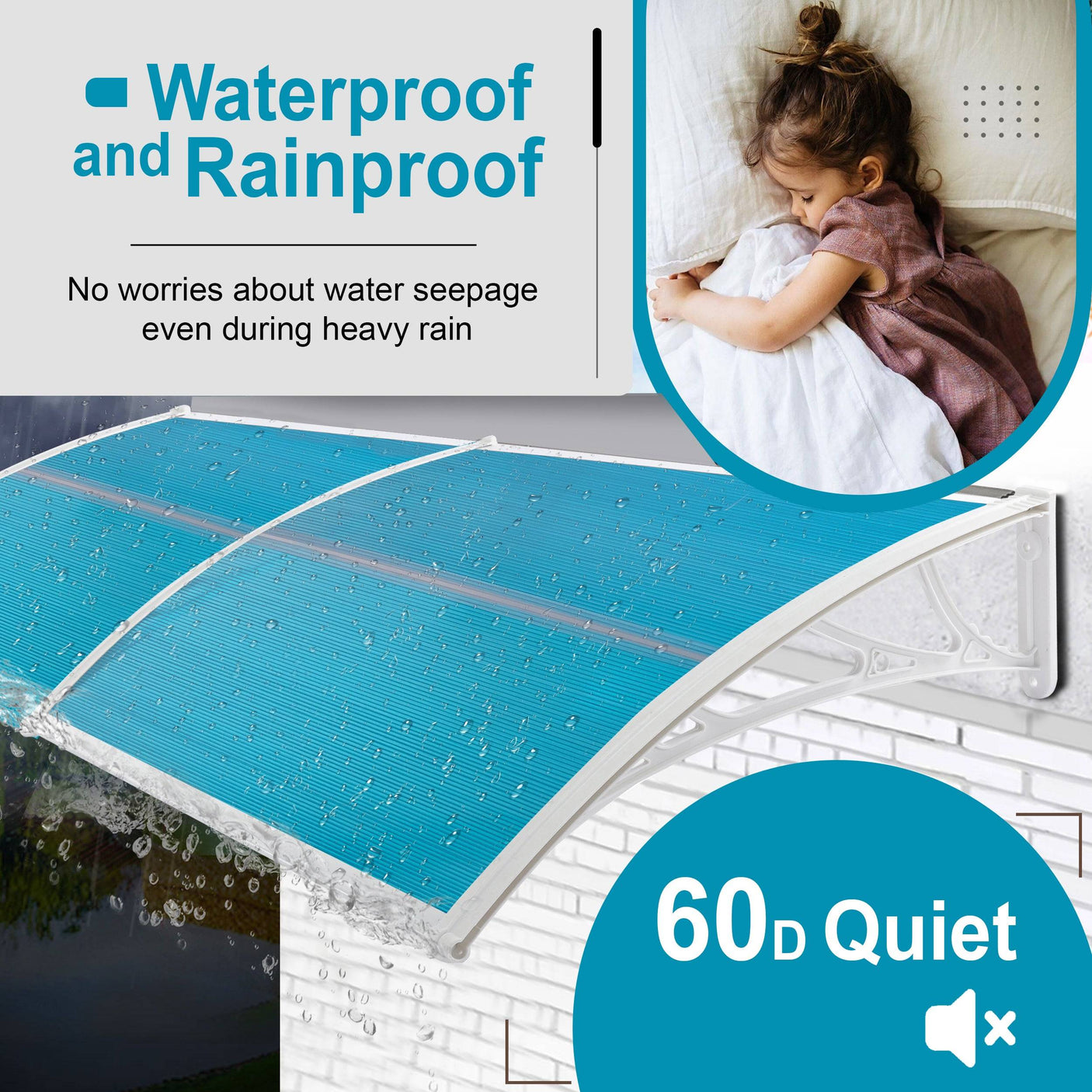 Corner front door canopy, waterproof and rainproof for all-weather protection.