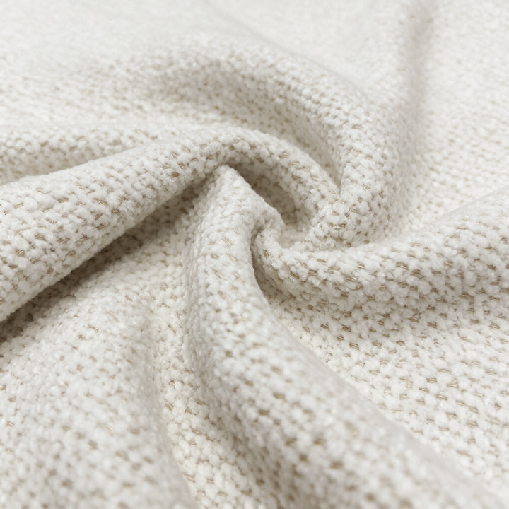 [Cream | Set of 2] Dining chair close-up of soft chenille boucle upholstery with dense loops & subtle tonal shading.