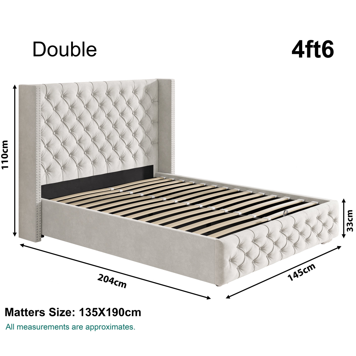 Cross Pattern Velvet Ottoman Storage Bed - Winged Bed Frame