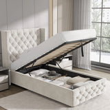 Cross Pattern Velvet Ottoman Storage Bed - Winged Bed Frame
