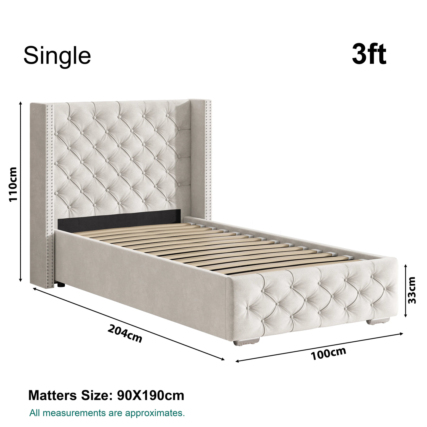 Cross Pattern Velvet Ottoman Storage Bed - Winged Bed Frame