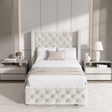 Cross Pattern Velvet Ottoman Storage Bed - Winged Bed Frame