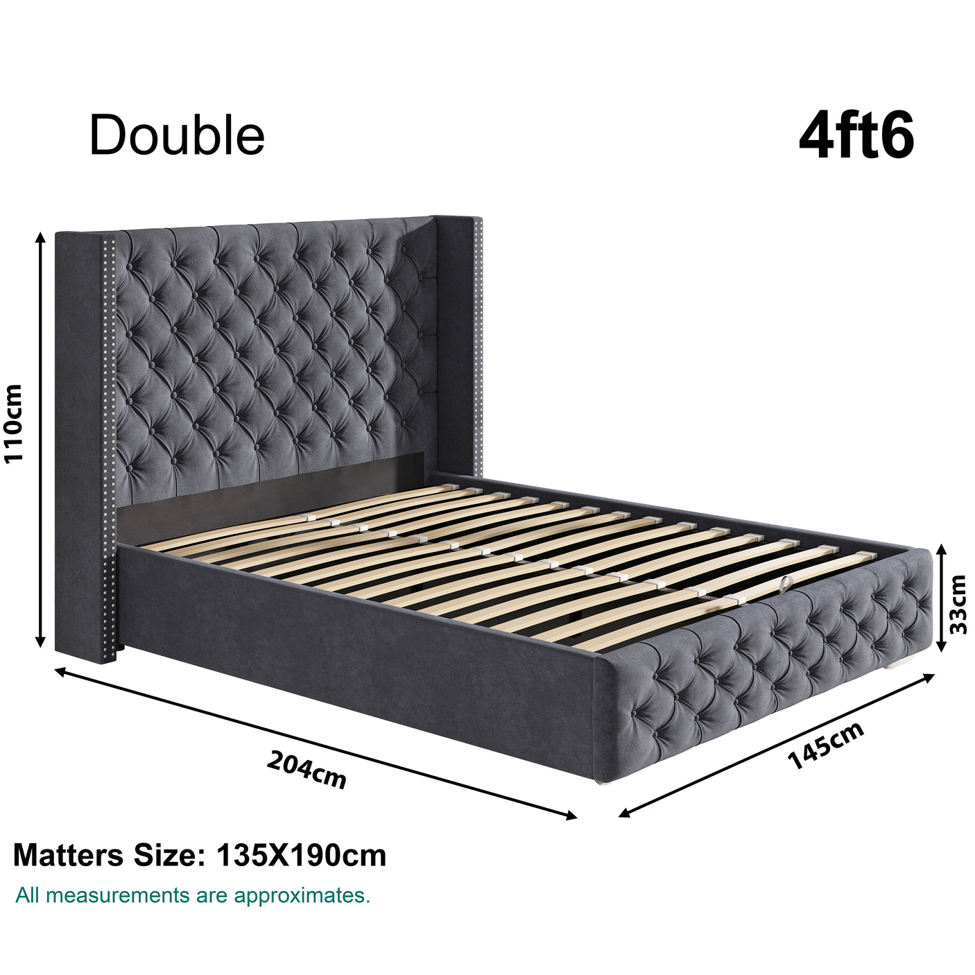 Cross Pattern Velvet Ottoman Storage Bed - Winged Bed Frame