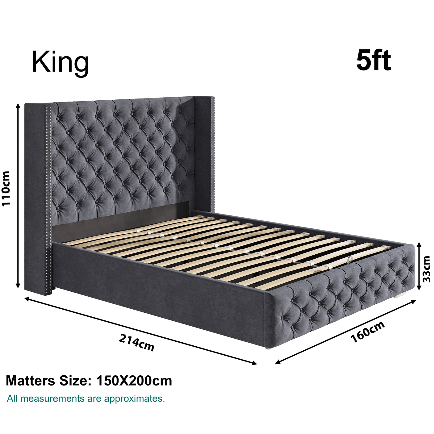 Cross Pattern Velvet Ottoman Storage Bed - Winged Bed Frame