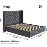 Cross Pattern Velvet Ottoman Storage Bed - Winged Bed Frame