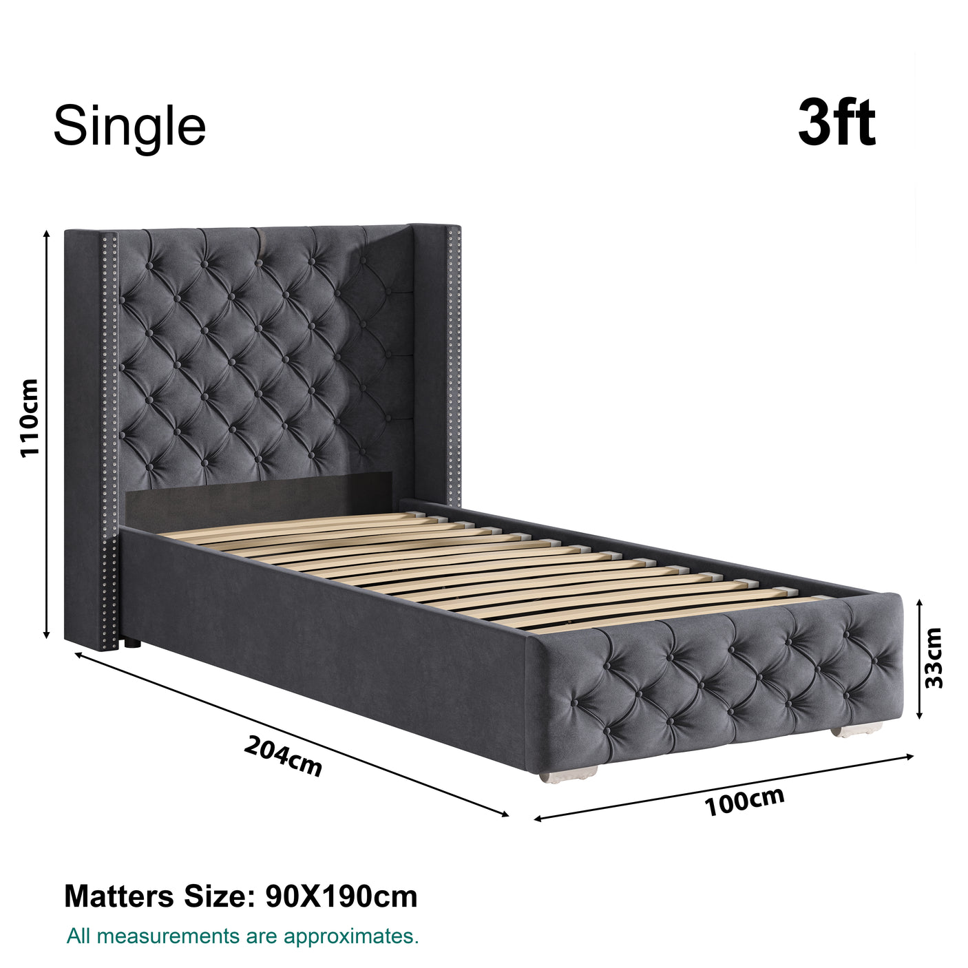 Cross Pattern Velvet Ottoman Storage Bed - Winged Bed Frame