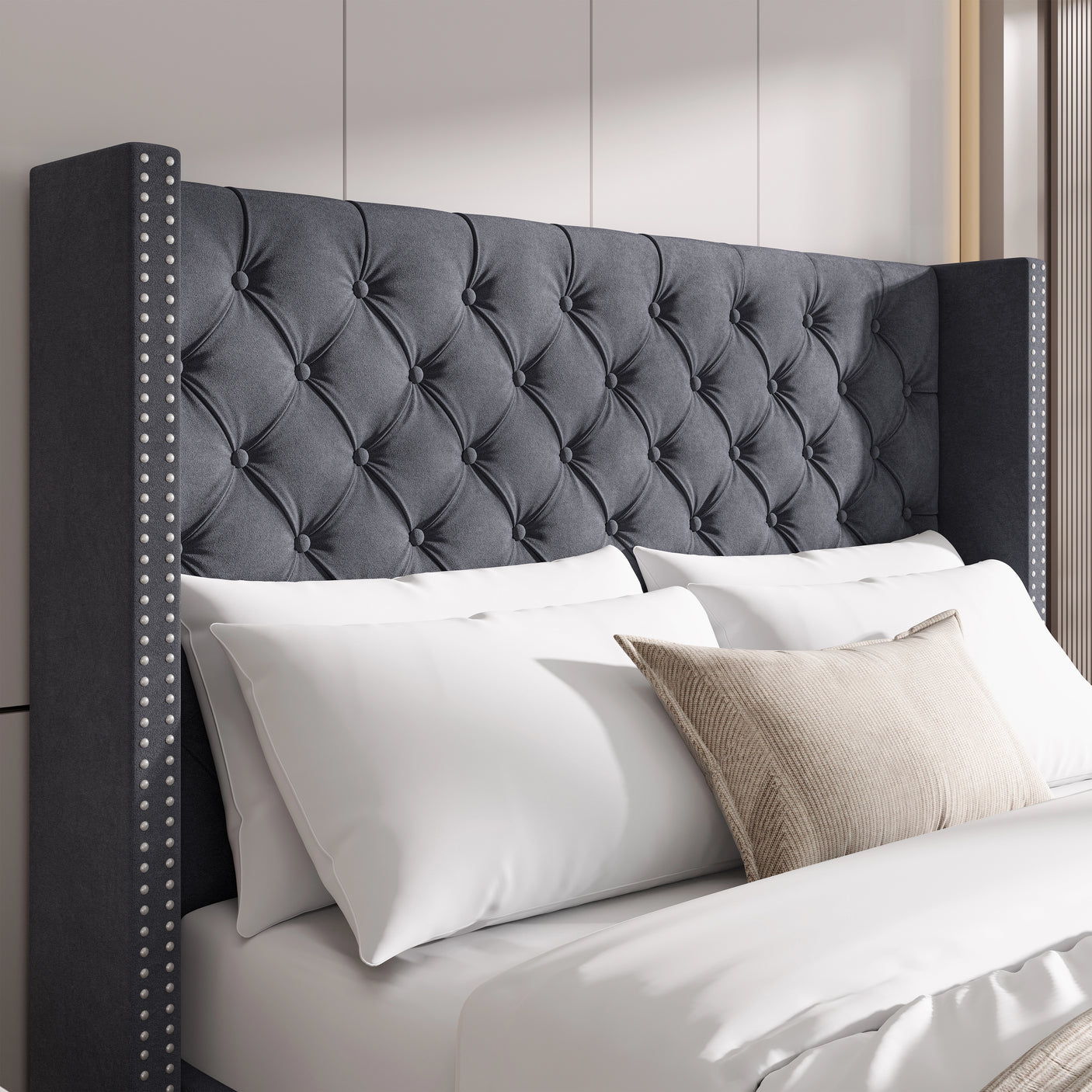 Cross Pattern Velvet Ottoman Storage Bed - Winged Bed Frame
