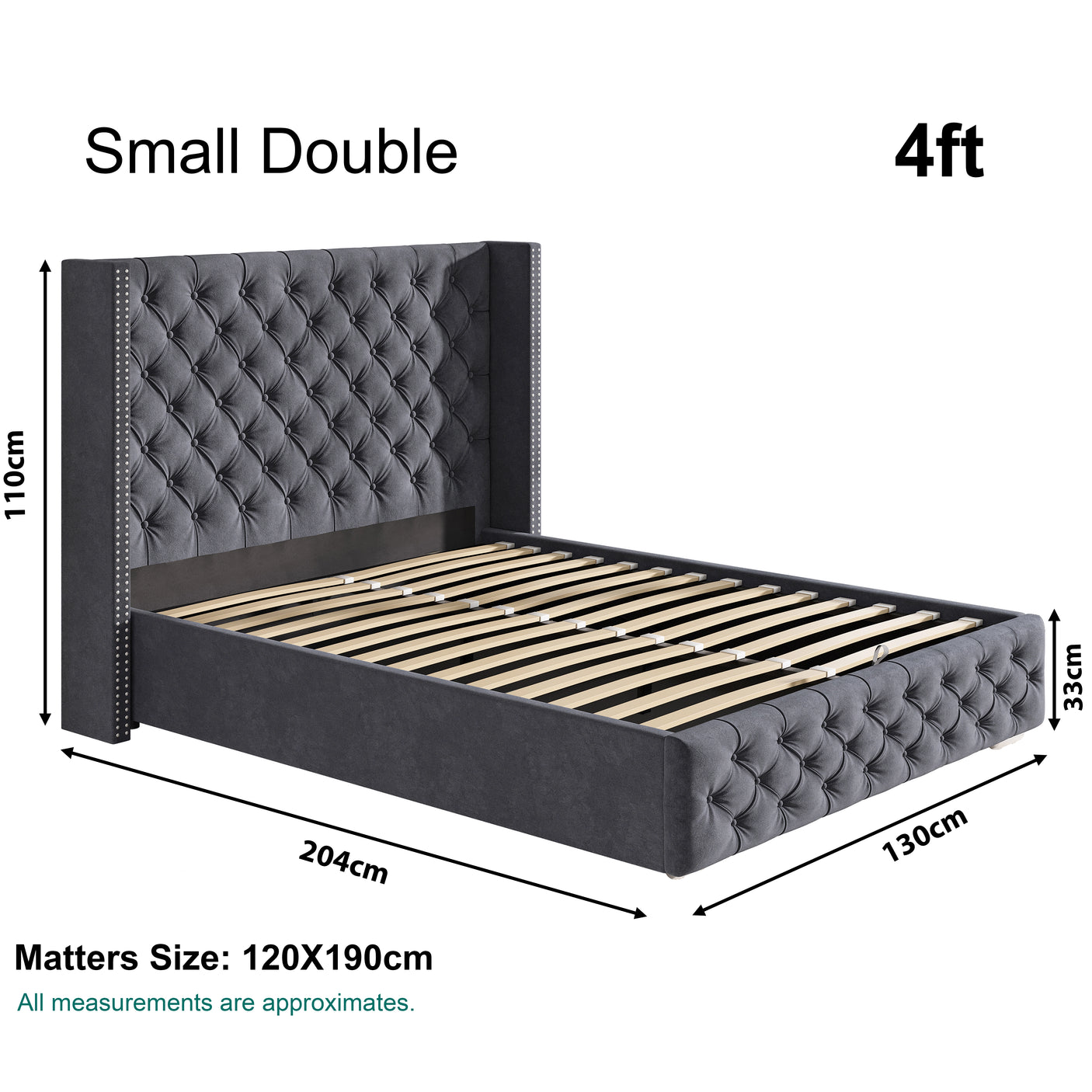 Cross Pattern Velvet Ottoman Storage Bed - Winged Bed Frame