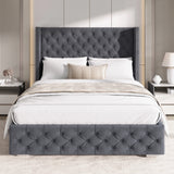 Cross Pattern Velvet Ottoman Storage Bed - Winged Bed Frame