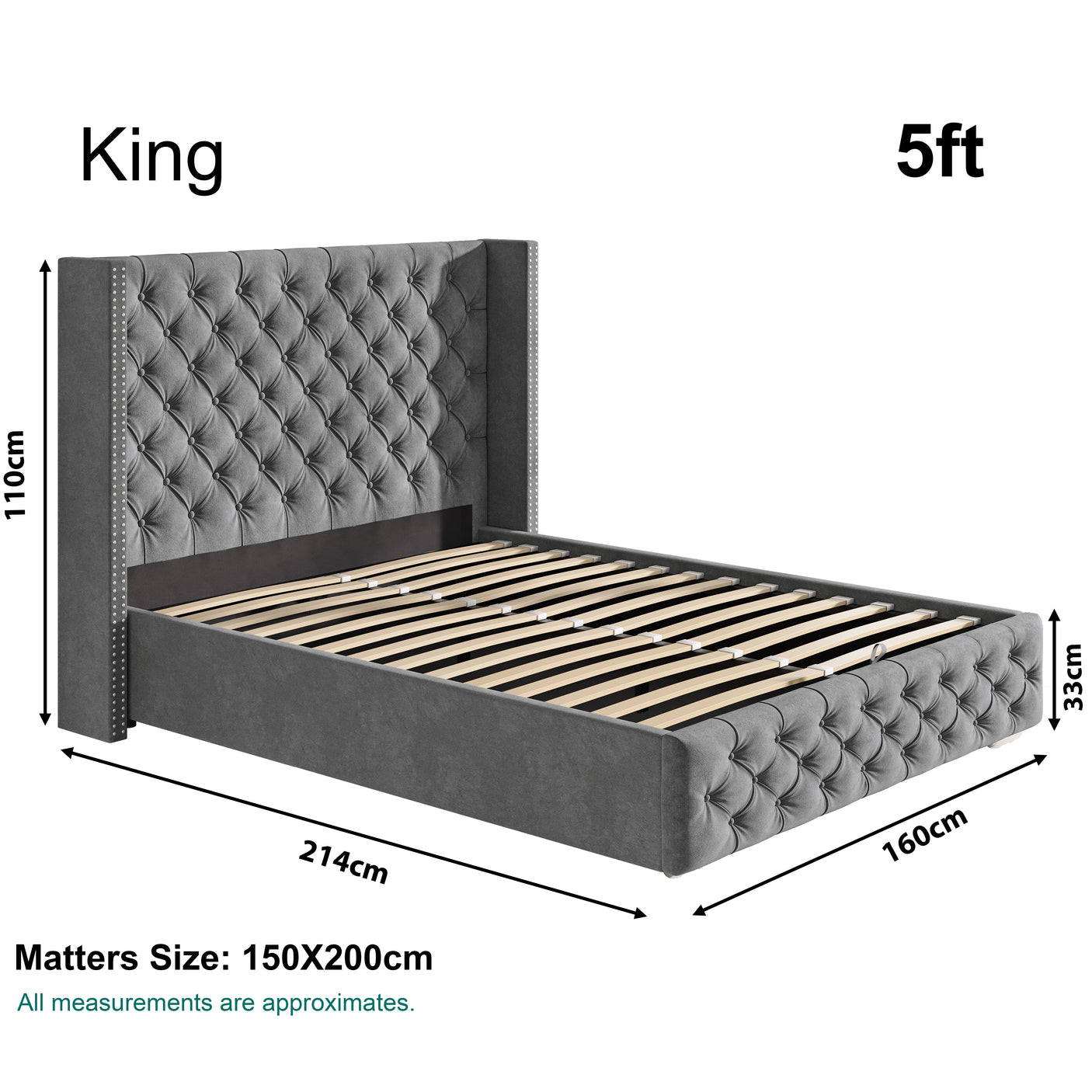 Cross Pattern Velvet Ottoman Storage Bed - Winged Bed Frame