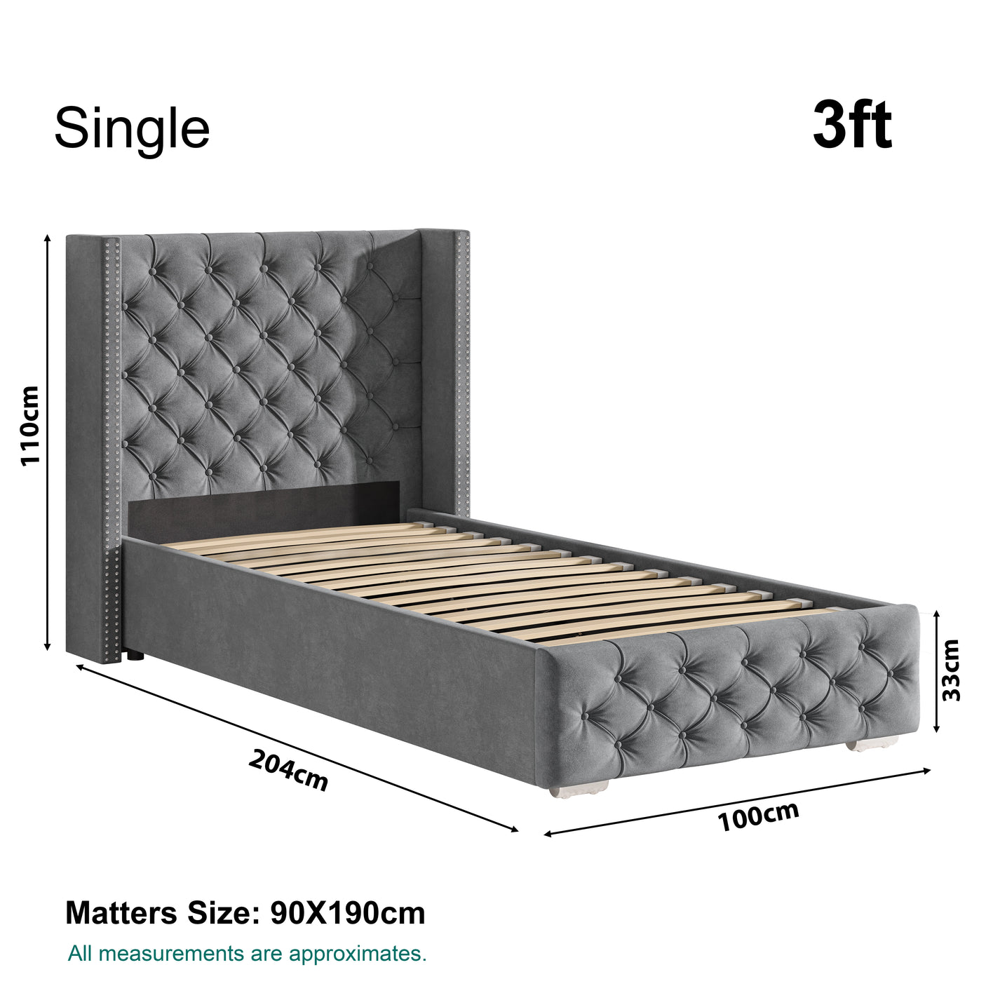 Cross Pattern Velvet Ottoman Storage Bed - Winged Bed Frame