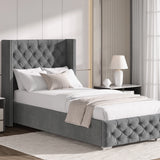 Cross Pattern Velvet Ottoman Storage Bed - Winged Bed Frame