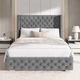Cross Pattern Velvet Ottoman Storage Bed - Winged Bed Frame