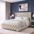 Cross Pattern Velvet Ottoman Storage Bed - Winged Bed Frame