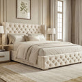 Cross Velvet Ottoman Storage Bed King Beige