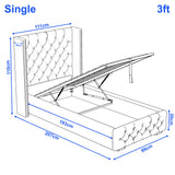 [Single | Beige] Cross ottoman bed single dimension diagram: 111cm wide, 207cm long, 110cm headboard, 99cm base length