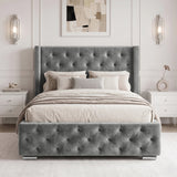 [Small Double | Grey] Front view Cross ottoman bed, symmetrical wings, tufted headboard and matching foot panel