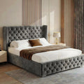 Cross Velvet Ottoman Storage Bed Double Grey