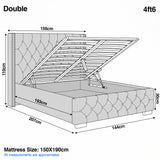 [Double | Grey] Cross ottoman bed dimensions, Double 4ft6 grey frame 156cm wide, 207cm long, 110cm headboard, 30cm base