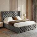 Cross Velvet Ottoman Storage Bed King Grey