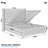 [King | Grey] Cross ottoman bed king diagram: 171cm wide, 217cm long, 110cm headboard, 30cm frame, 5ft