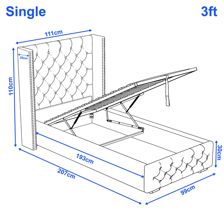 [Single | Grey] Cross ottoman bed single dimensions, 111 by 207 cm, 119 cm headboard height