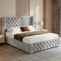 Cross Velvet Ottoman Storage Bed Double Light Grey