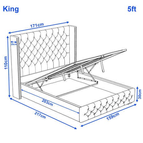 [King | Light Grey] Cross ottoman bed dimensions diagram: 171cm headboard, 217cm length, 110cm headboard height