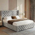 Cross Velvet Ottoman Storage Bed King Light Grey