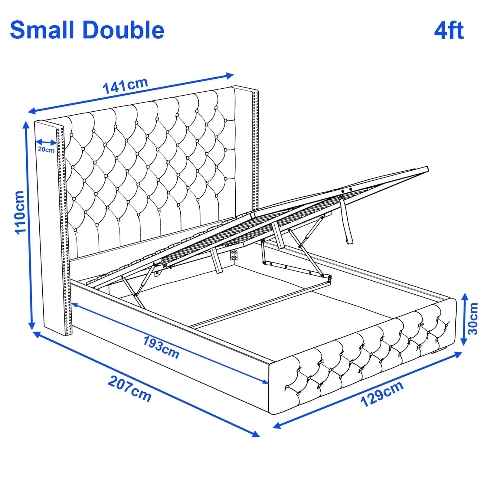 [Small Double | Light Grey] Cross ottoman bed small double dimensions 141cm wide 207cm long 110cm tall, 4ft